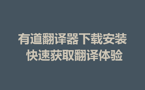 有道翻译器下载安装 快速获取翻译体验