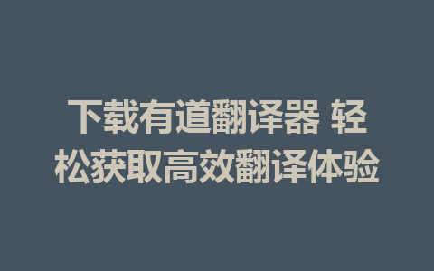 下载有道翻译器 轻松获取高效翻译体验